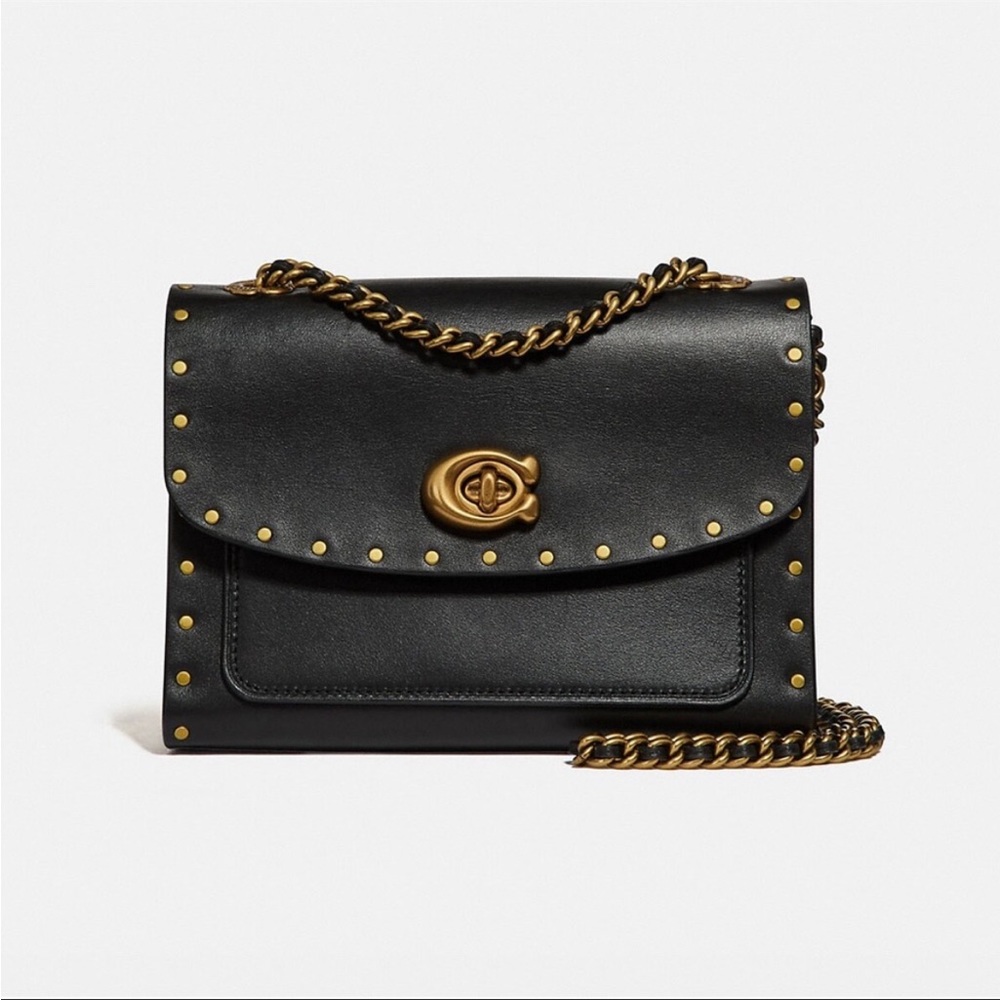 Coach Parker 18 bag leather with rivets Black.